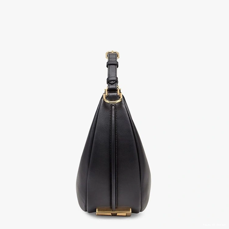 Vintage HOT Small Bag Fendi Hobo Leather Fendigraphy In Black Calf 0824